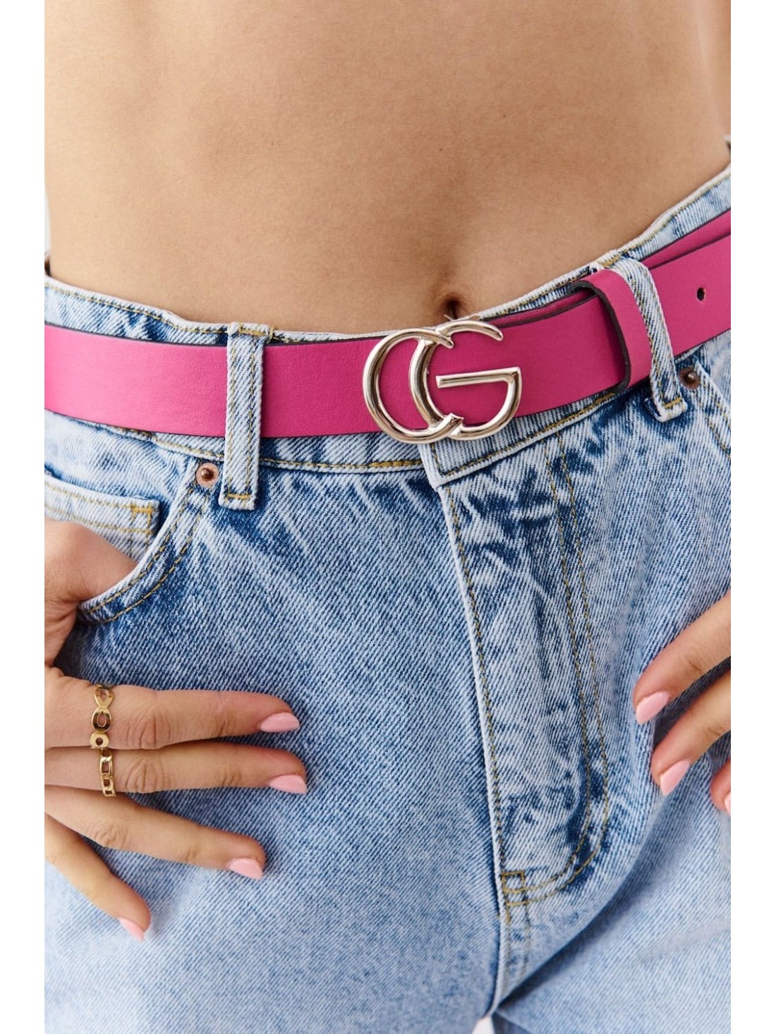 Women\'s fuchsia leather belt P031 - Online store - Boutique